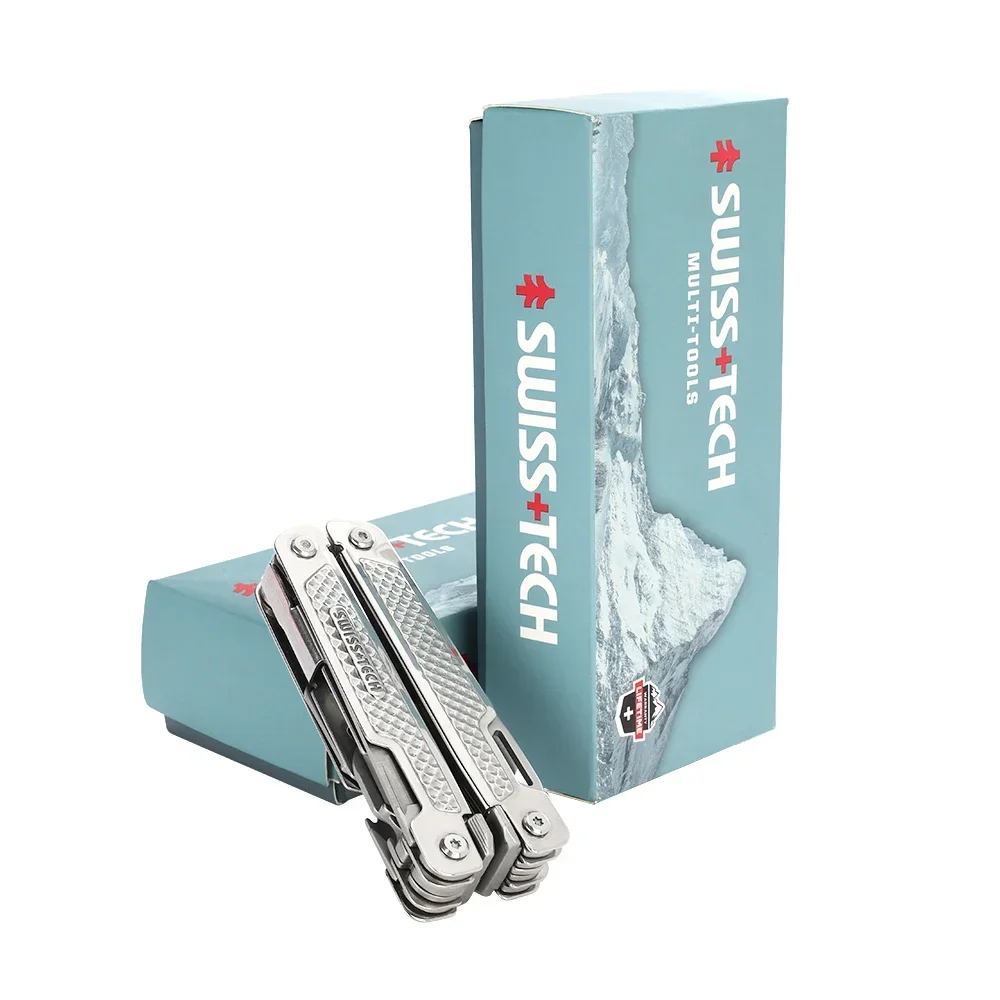 SWISS TECH 15 in 1 Multifunctional Folding Pliers EDC Multitool Pocket Knife Portable Scissors Outdoor Survival Camping Supplies