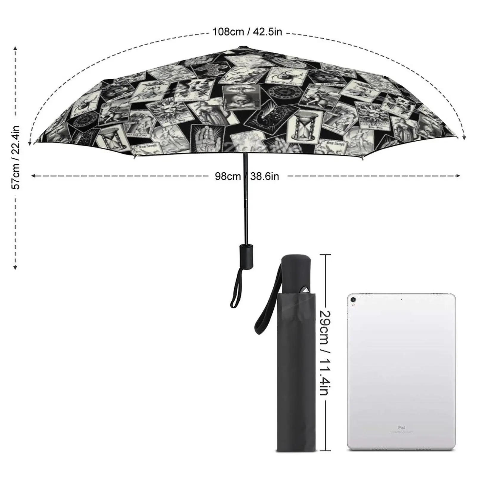 Tarot Card Umbrella Witchcraft Goth Fortune Teller UV Protection Tours Umbrella Cute Auto Print Compact Umbrella