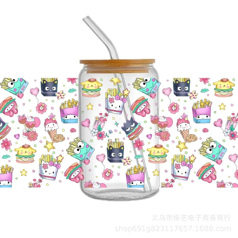 3D Anime My Melody Hello Kitty Cinnamoroll Kawaii UV DTF Transfer Crystal Label Cup Diy Stickers Christmas Halloween Party Decal