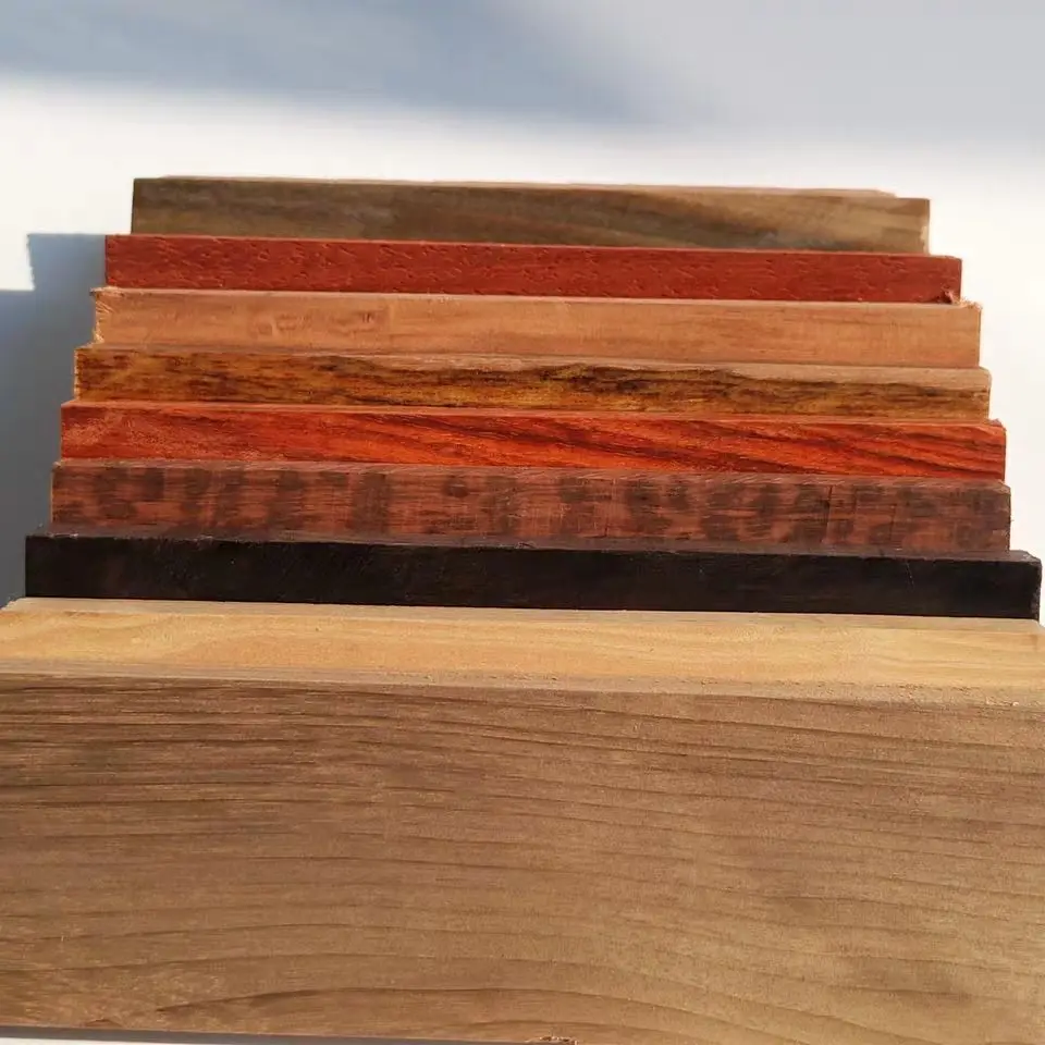 2Pieces Knife Handle Wood, Knife Grip Blanks, Raw Wood Scales, Red Hardwood for DIY Carving & Knife Making 12x4x1cm