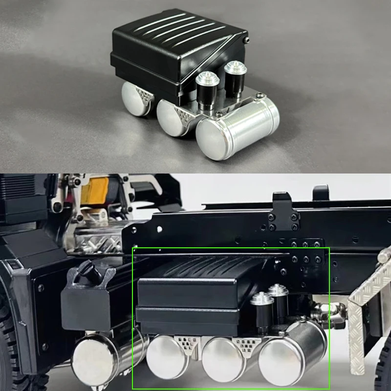 

Металлический черный аккумуляторный ящик, установленный рулевым механизмом для 1/14 Tamiya RC Truck Car MAN TGS TGX 56325 26329, детали для игрушек своими руками