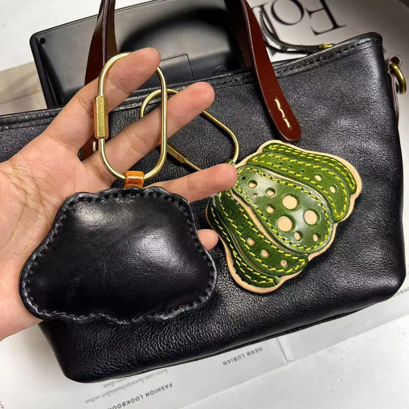 ของแท้หนัง Handmade จุดสีส้มฟักทองกระเป๋า Charm จี้กระเป๋าถือ Crossbody กระเป๋าจี้สาวของขวัญวันเกิด