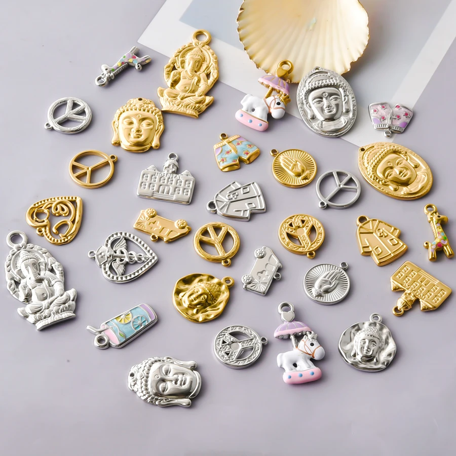 5Pcs Fashion Charms Buddha Statue Giraffe Shorts Juice Pendant For Women Men Earring Stainless Steel bulk DIY Outdoor Jewelry