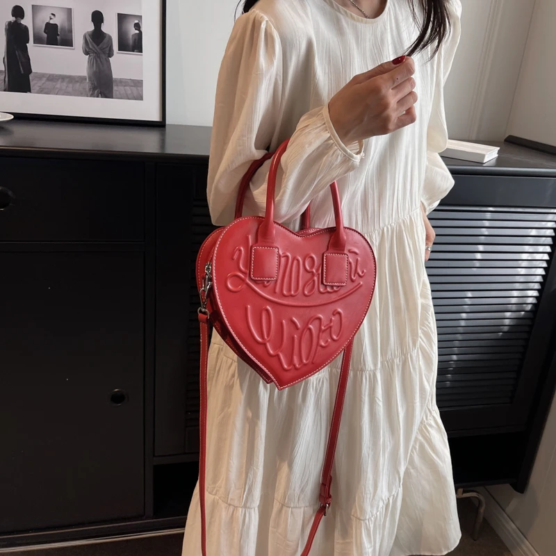 Bolso de mano de cuero con forma de corazón para mujer, bandolera de hombro de cuero con diseño original, a la moda, de talla grande