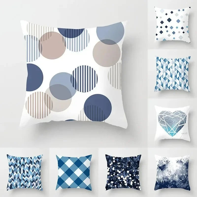 Blue Geometric Decorative Pillowcase Office Living Room Car Ornaments Home Pillowcase