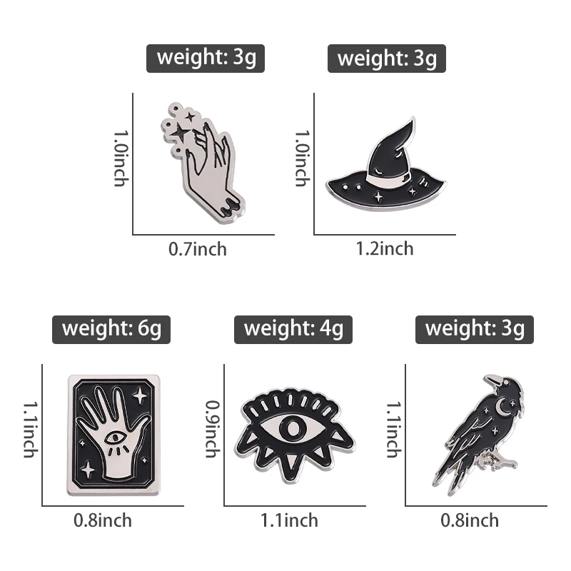 Black Witch Enamel Pin Custom Starry Eye Wizard Hat Tarot Hand Raven Crow Brooch Lapel Badge Punk Gothic Jewelry Gift for Friend