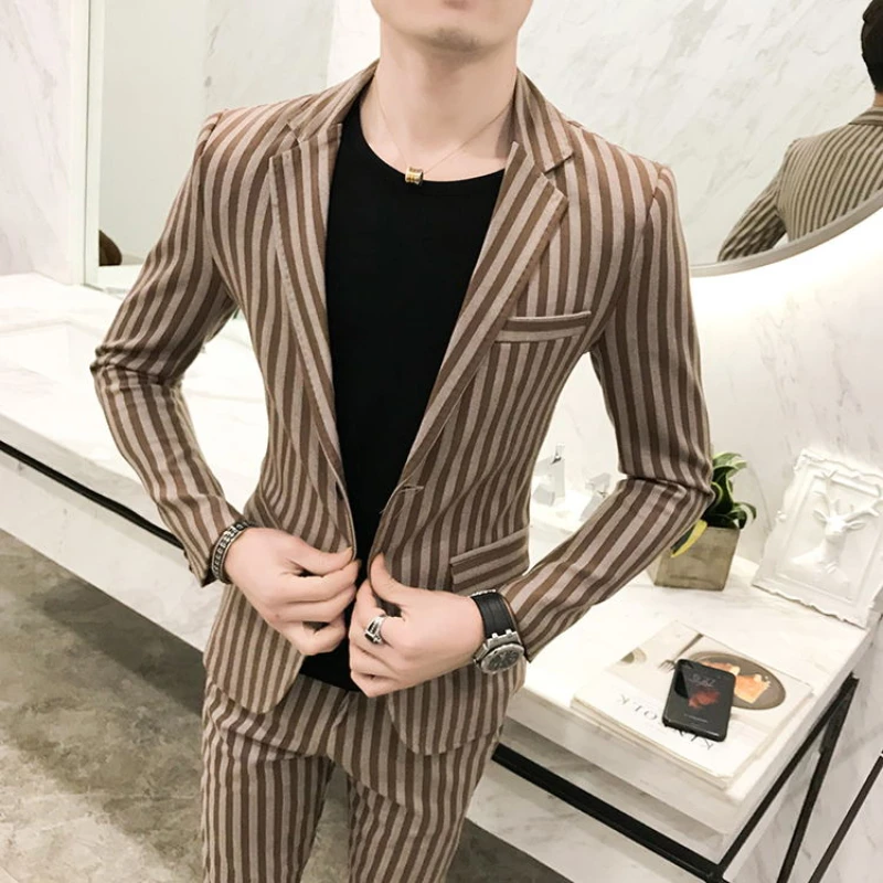 2023 High Quality Large Size  Blazer Men\'s Fashion Business Korean Casual Gentleman Velvet Slim Solid Color Golden Velvet Host