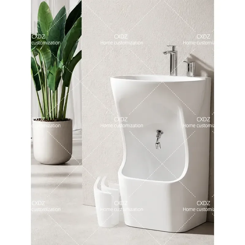 Household Mop Sink with Integrated Pillar Basin Multi-functional Foot Wash Basin Bathroom Balcony Floor-to-ceiling Cleaning