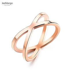 JeeMango Titanium Stainless Steel X-shape Geometric Ring Trendy OL Style Rose Gold Color Anniversary Rings For Women JR19167