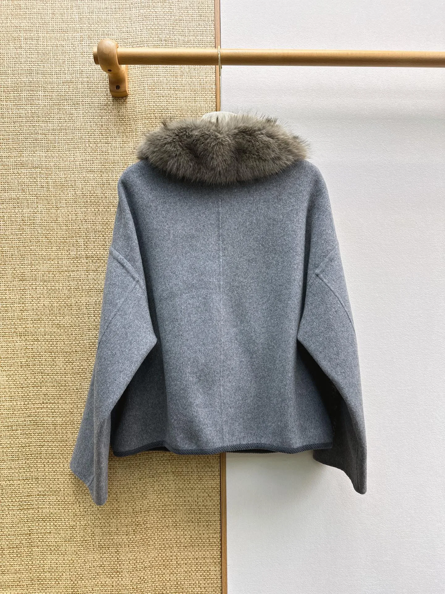 Women Fall Winter Jacquard Lamb Wool Spliced Coat High Collar Diagonal Horn Button Vintage Outerwear