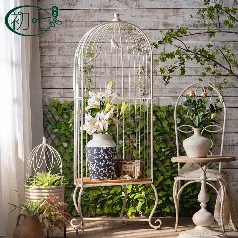 American style iron art outdoor garden decorations, flower racks, courtyard creative landing bird cage decorations