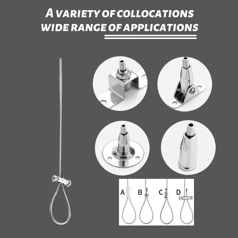 4pcs 1.5mm Automatic Hanging Code Stainless Steel Wire Rope Cable Suspension Kit With Locker Safety Load 30kg Adjustable 0.5-3M