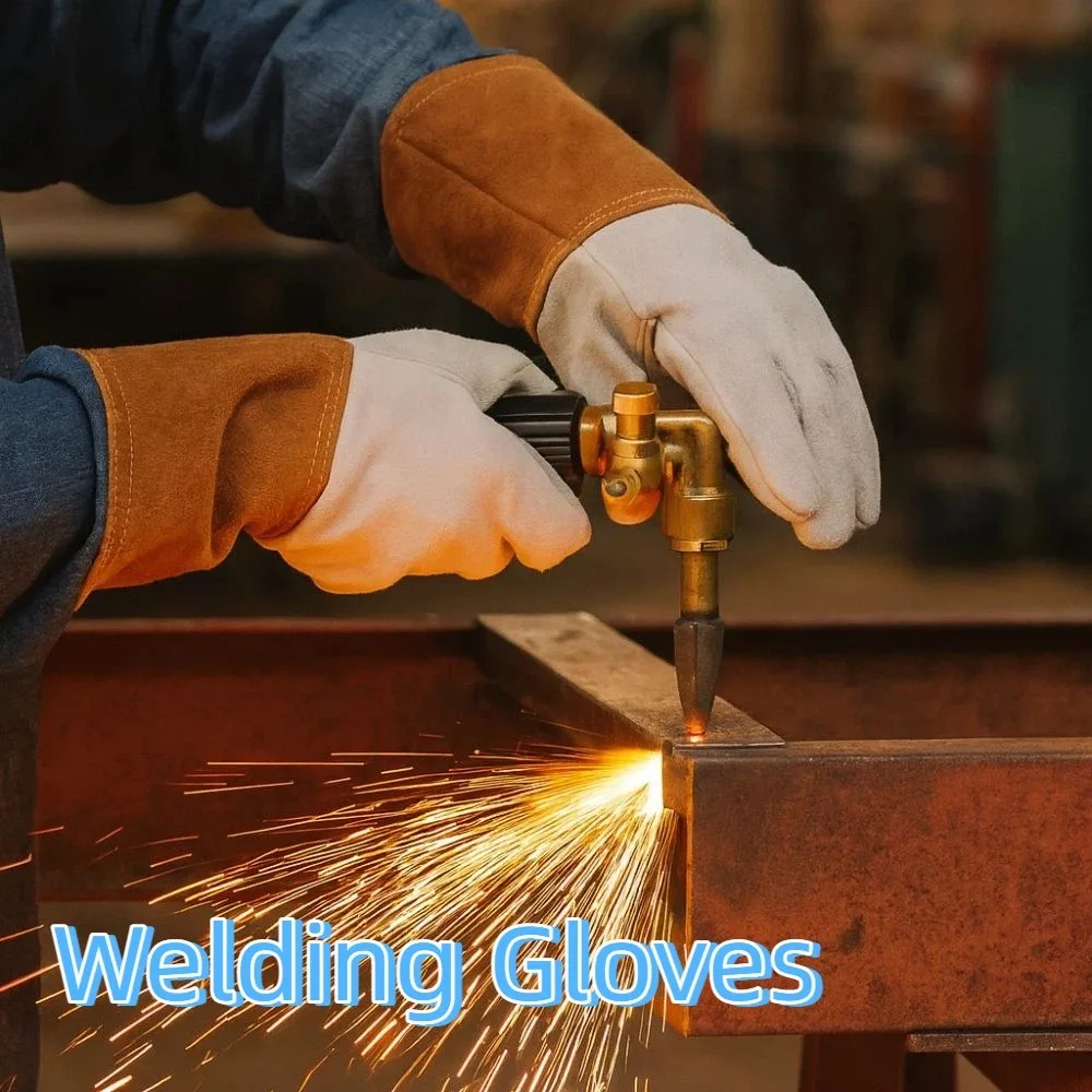 

1 Pair Wear-Resistant Welding Gloves Cut Resistant Heat Resistant Protective Gloves Heavy Duty Thorn Proof Leather Gloves