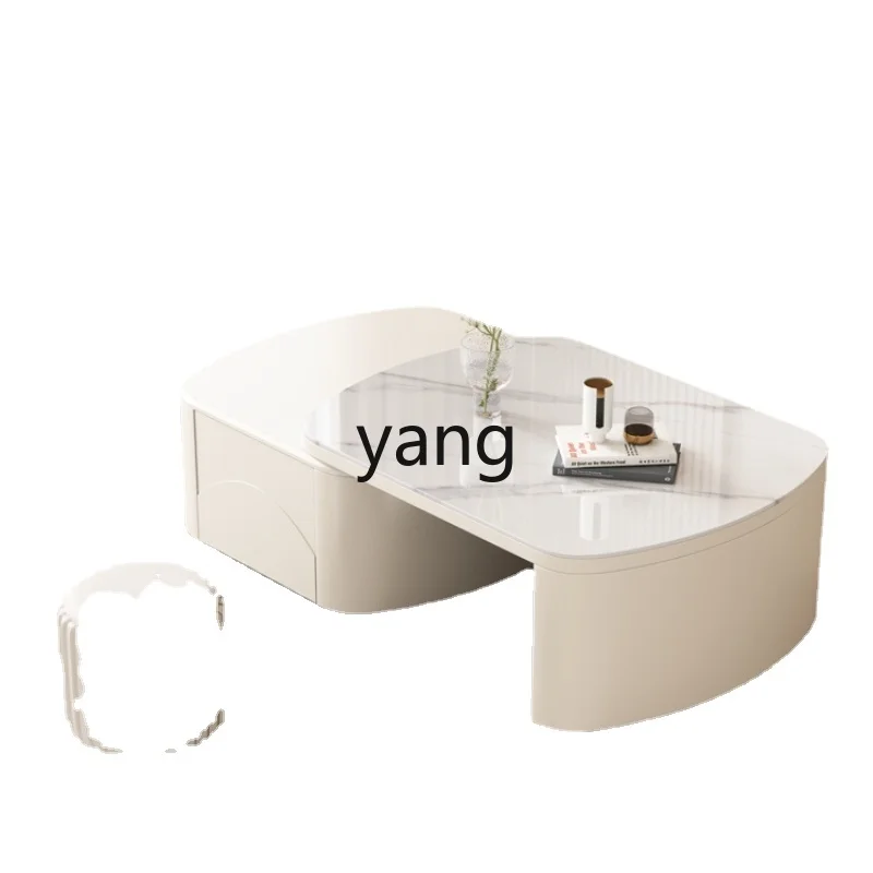 

CX Cream Style Stone Plate Multi-Functional Rotatable Retractable Coffee Table Living Room Home Small Apartment