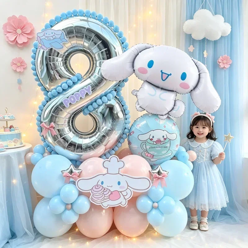 Kawaii Cinnamoroll Theme Foil Balloons Set Latex Balloon Kids Birthday Party Decor Supplies Number Balloon Globos Gifts