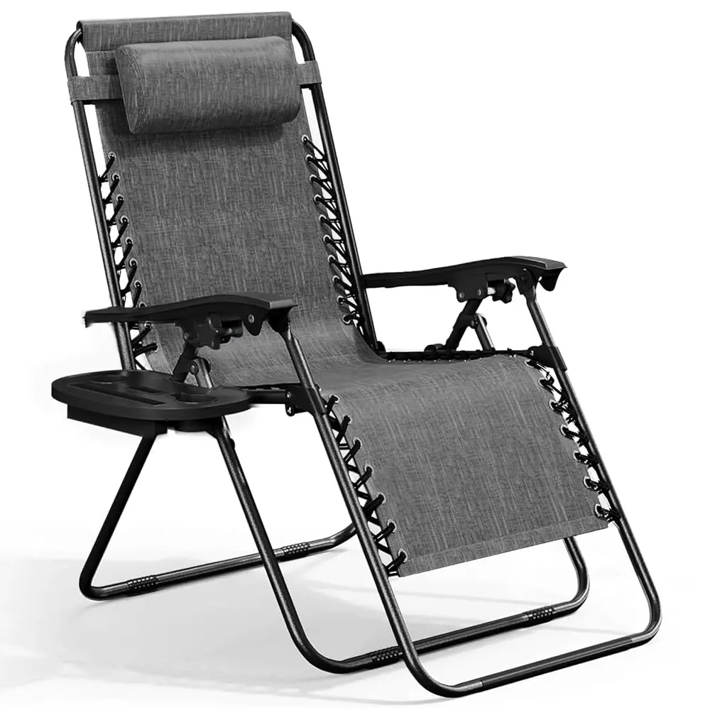 

Zero Gravity Chairs, Portable Patio Lounge Chair Outdoor With Pillows & Cup Holder Trays, Adjustable Steel Mesh Reclining