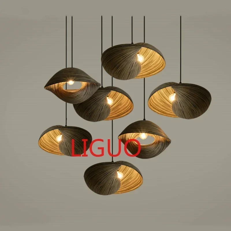 Bamboo Shell Pendant Lights Southeast Asia Handmade Hanglamp For Bedroom Dining Room Vintage Home Decor Loft Hanging Luminaire