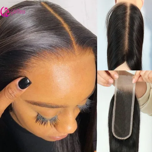 2x6 Cierre de encaje transparente Cabello humano liso 10-20 pulgadas Pelo negro natural virgen brasileño 1 pieza