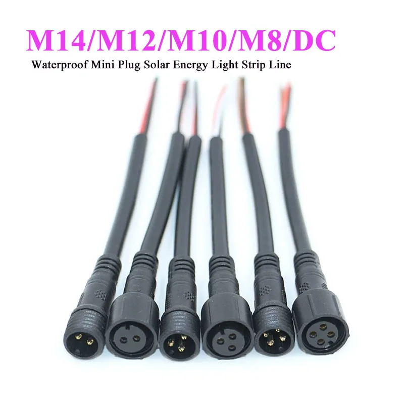 Waterproof M14 M12 2Pin Male Female Docking Plug IP67 5521DC Mini Solar Energy Light Strip Line M10 M8 Automotive PVC Connector