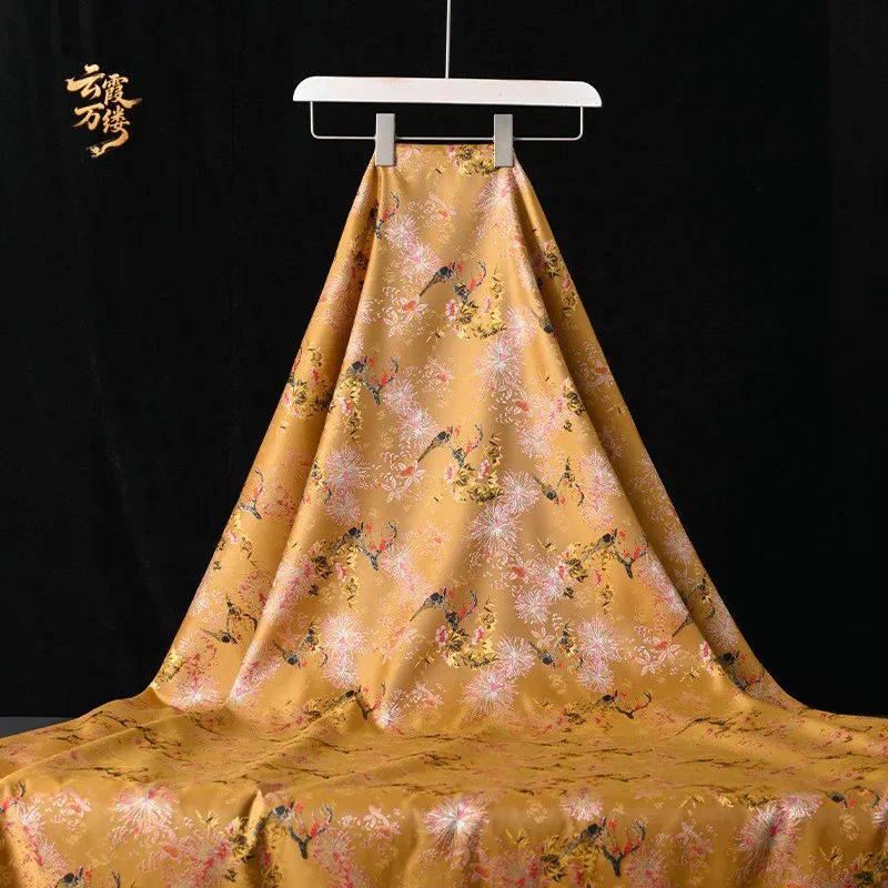 New Chinese-style golden branch brocade jacquard fabric national style cheongsam and Hanfu designer