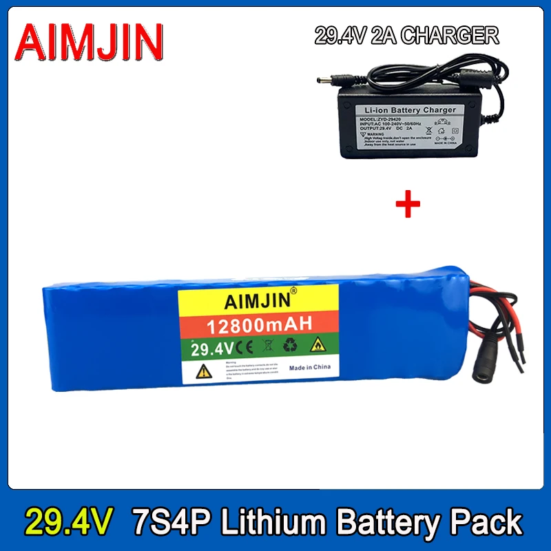 

7S4P 29.4V 12.8ah 18650 Rechargeable Lithium Battery Pack Built-in BMS,Large Capacity 12800mah with Charger