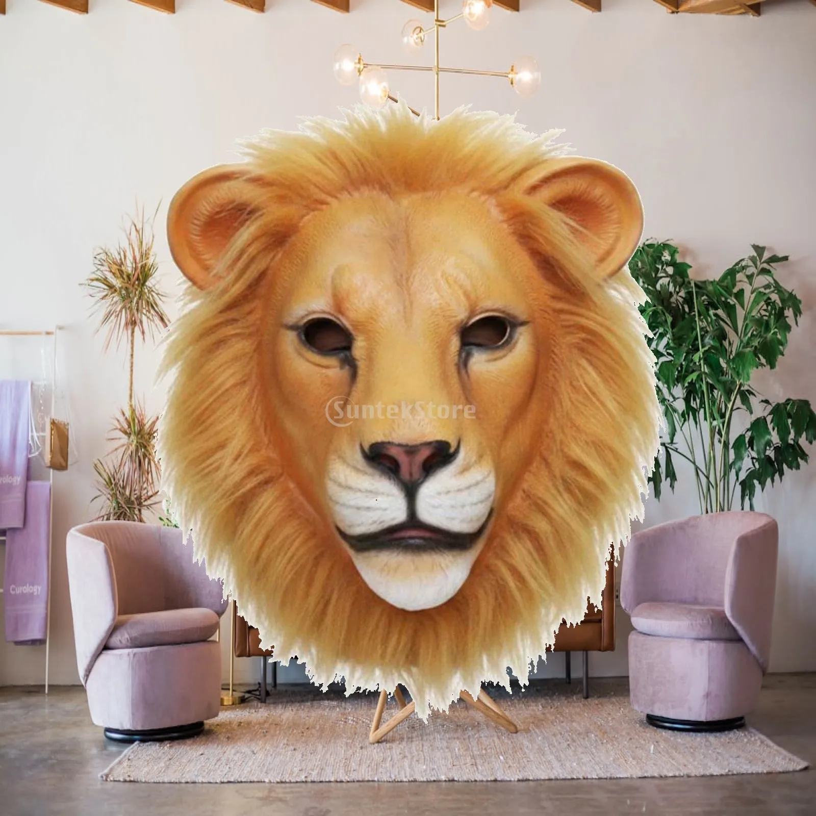 Realistic Latex Lion Headpiece Festival Costume Headgear Party Mask for Halloween Cosplay Events