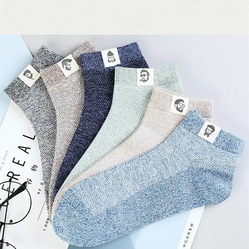 6/12 Pairs Sports Leisure Fashion Cloth Label Short Socks Summer Thin Cotton Mesh Breathable Men's Socks 2024 New Men's Socks