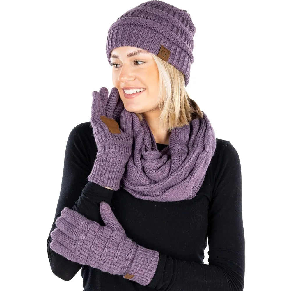 طقم قبعة ووشاح وقفازات شتوية متطابقة للنساء - قبعة صغيرة مضلعة، لفافة إنفينيتي، وقفازات مريحة للأيام الباردة #6