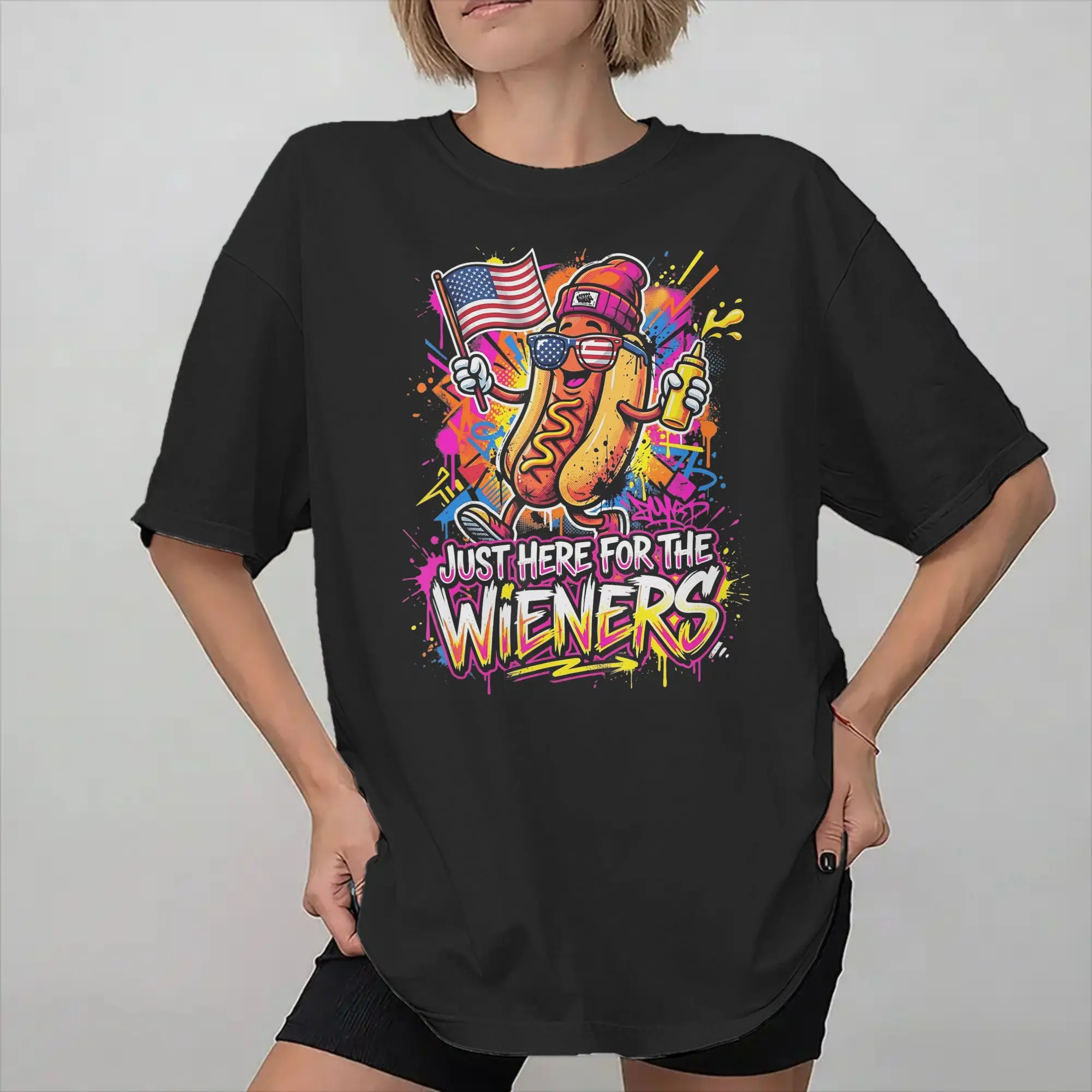 Hot Dog I'm Just Here for The Wieners 4Th of July  Tee Shirt for Men Women Gift T Shirts  Cotton Clothes
