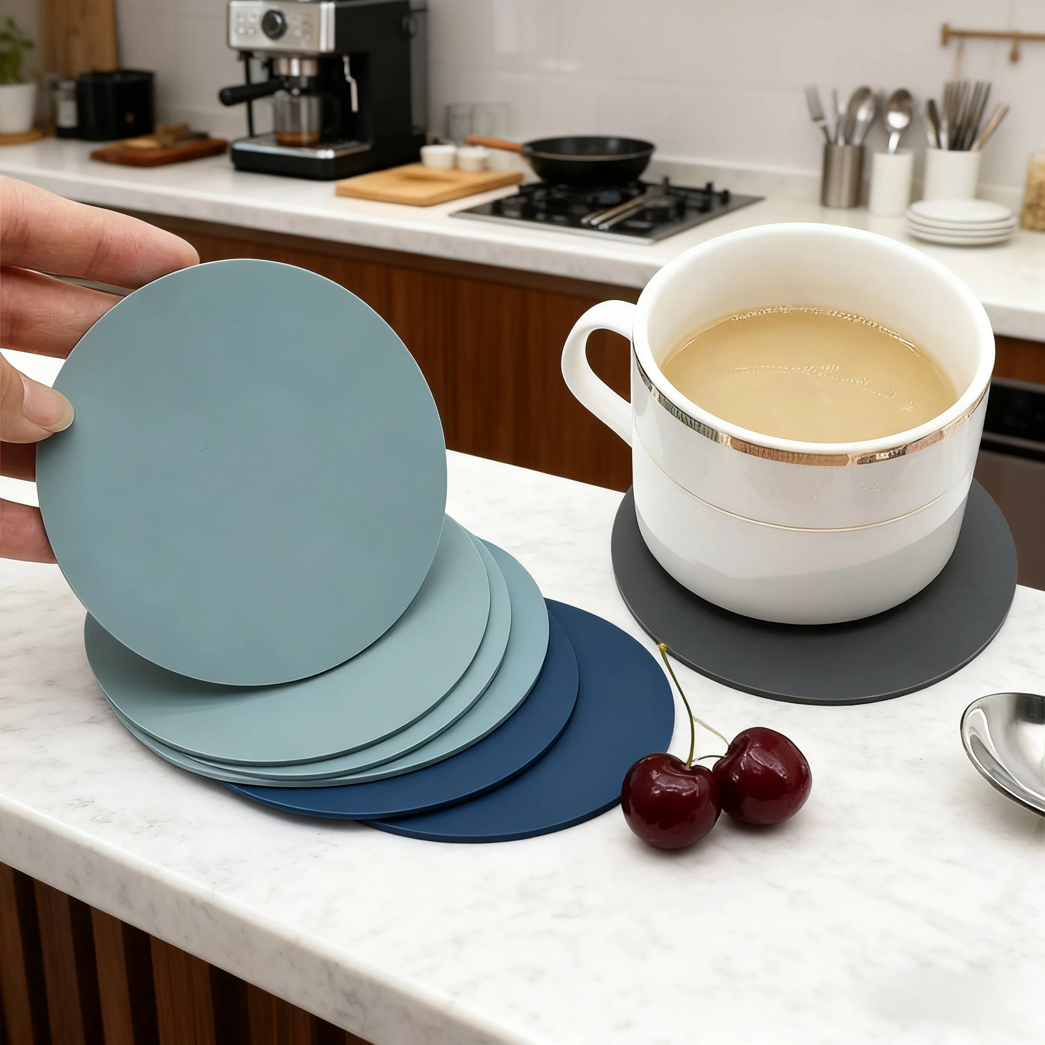 

6 шт. круглые термостойкие коврики для чашек для напитков, скандинавские подставки для чаш, аксессуары для кухонной посуды, набор силиконовых подставок 9 см
