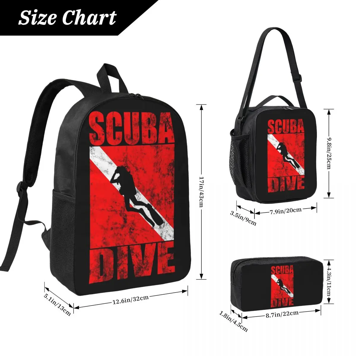 Scuba Dive Diver Down Flag Diving Gear Backpack BookBag School Bag Computer Shoulder Bags 3ps Insulated Lunch Bag Pencil Case