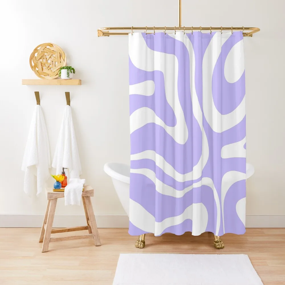 

Retro Modern Liquid Swirl Abstract Pattern Square in Light Purple and White Shower Curtain Waterproof Bath And Anti-Mold Curtain