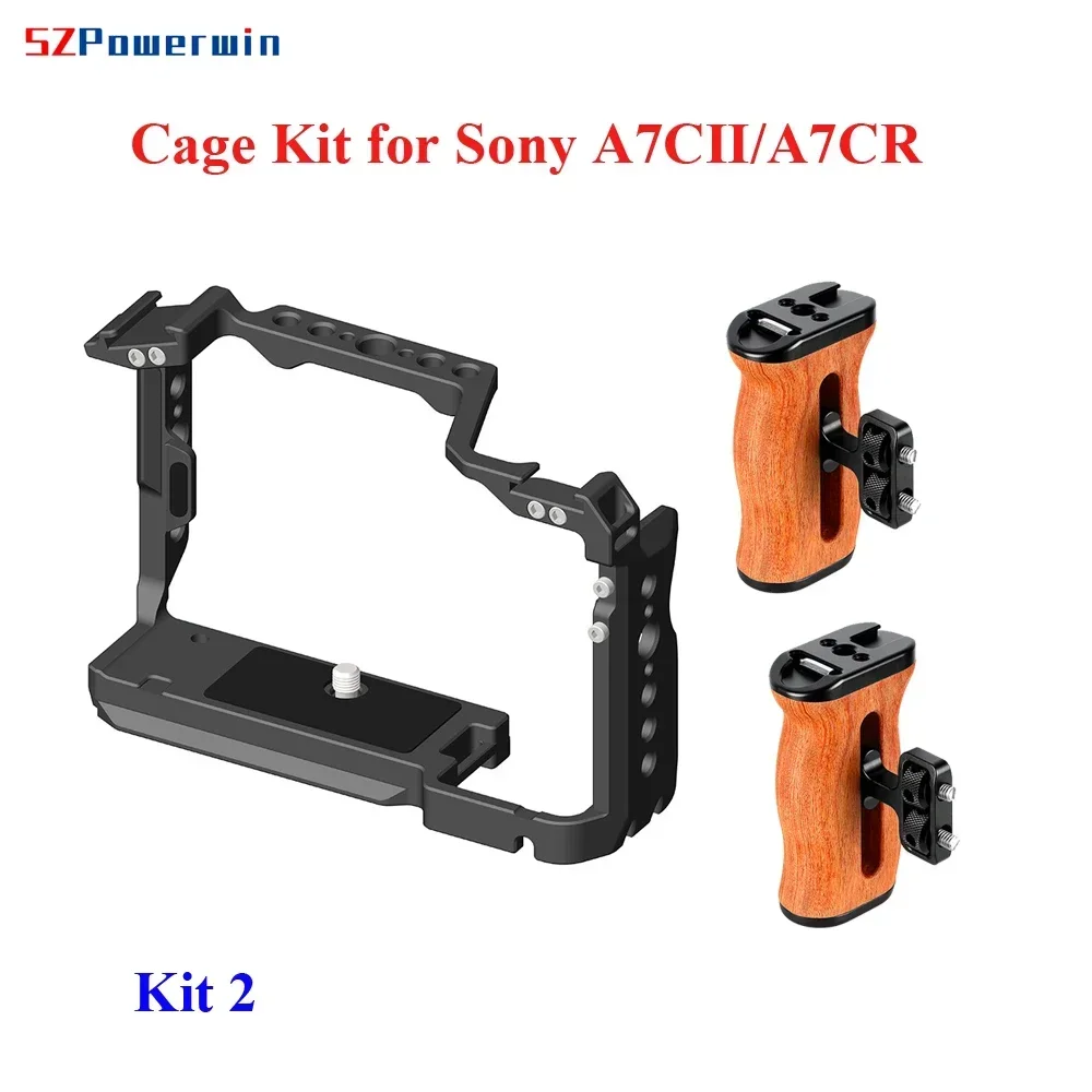 Powerwin A7CII A7CR  A7C2 Camera Cage Kit for Sony Rig Protective Extension Frame Gimbal Arri Locating Screw Wooden Handle