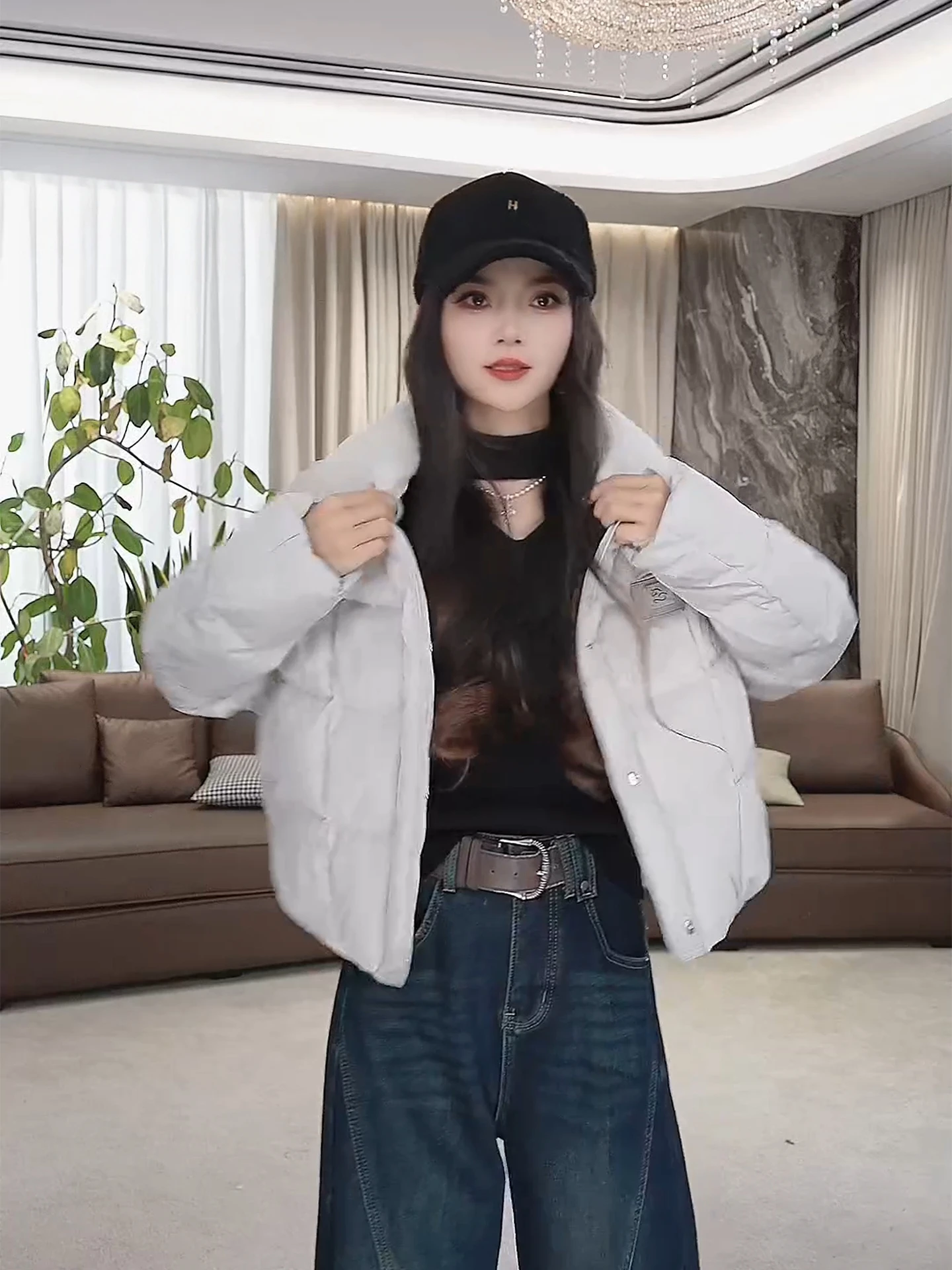 

Kanyu LAeila Winter Thiened Warm Casual down Jaet Women's Sli Collar Coat Ele Sle White Du Feather Filling