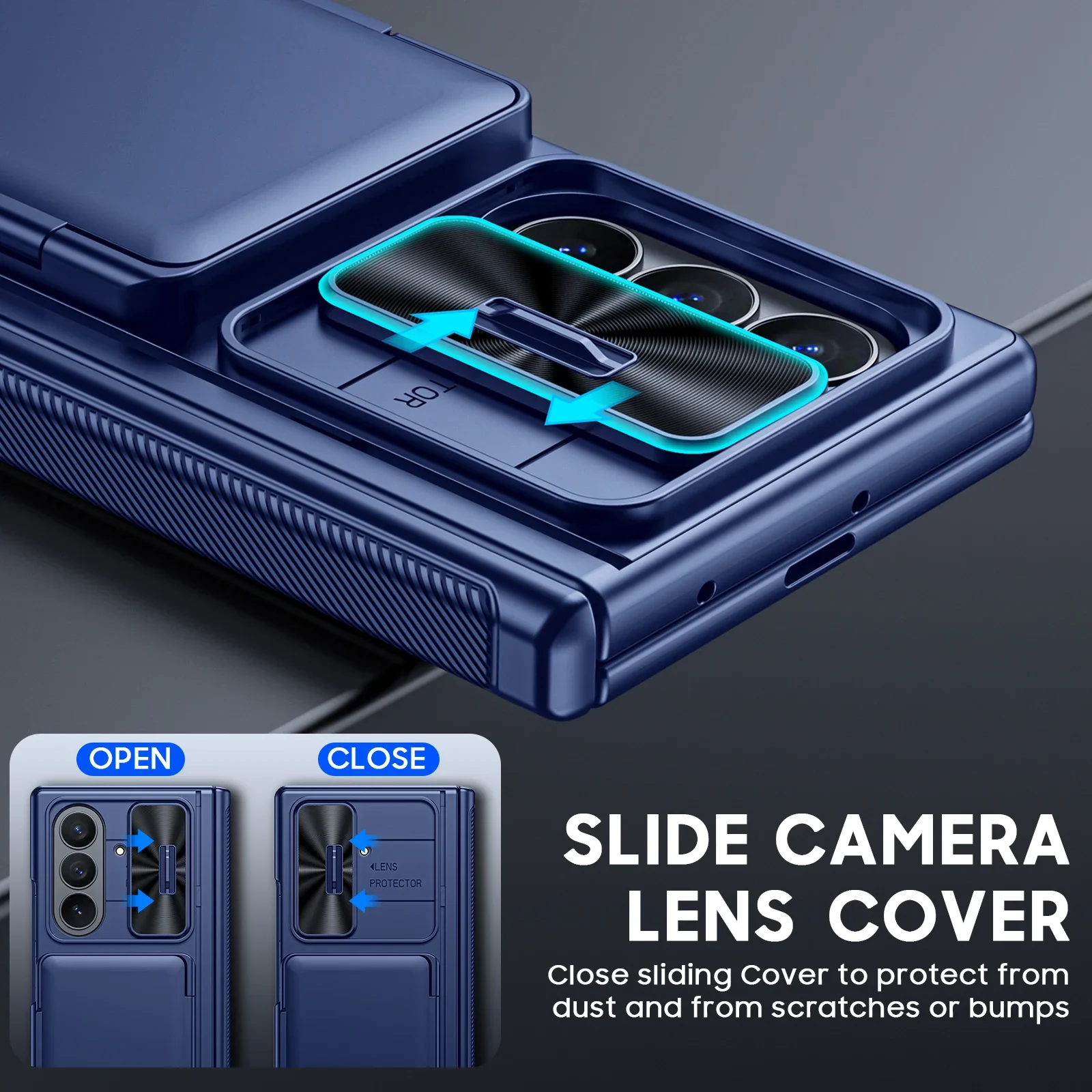 هدايا الهالوين، حامل بطاقات RFID، مع حامل، حماية مفصلية، غطاء كاميرا، جراب مقاوم للصدمات لهاتف Samsung Z Fold 7-Blue