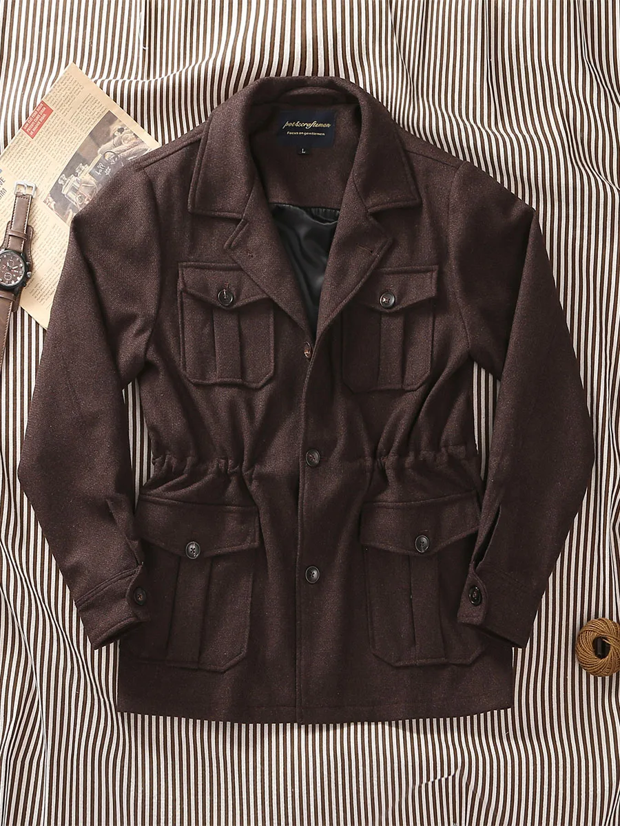 

Универсальная джентльменская куртка сафари. Пальто в охотничьем стиле. Шерстяная смесь кофейного цвета. Британская винтажная куртка сафари в городском стиле.