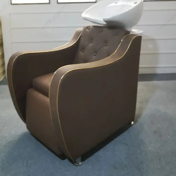 Hairdressing Shampoo Bowl Chair, Hair Salon Furniture, Backwash Unit with Massage, Brown Color