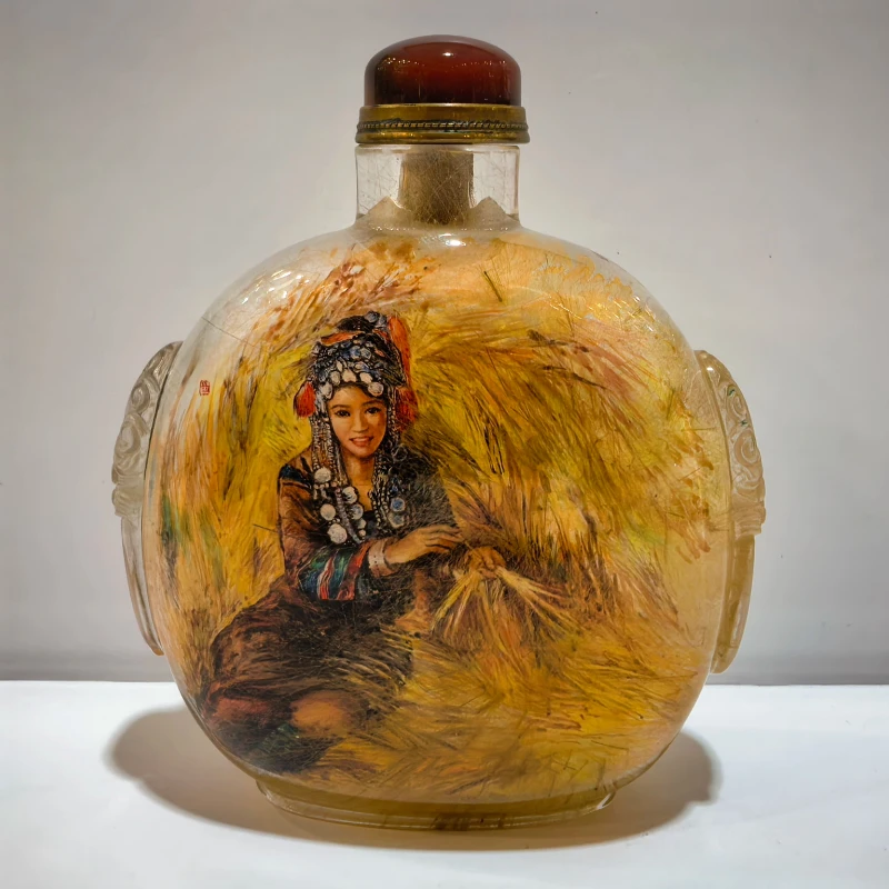 Natural crystal hand-painted inner snuff bottle gift ornament