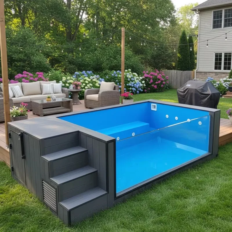 Luxury Container Swimming Pool Modern Integrated Design Full Equipped Filtration System Custom Color Size Outdoor Backyard Villa