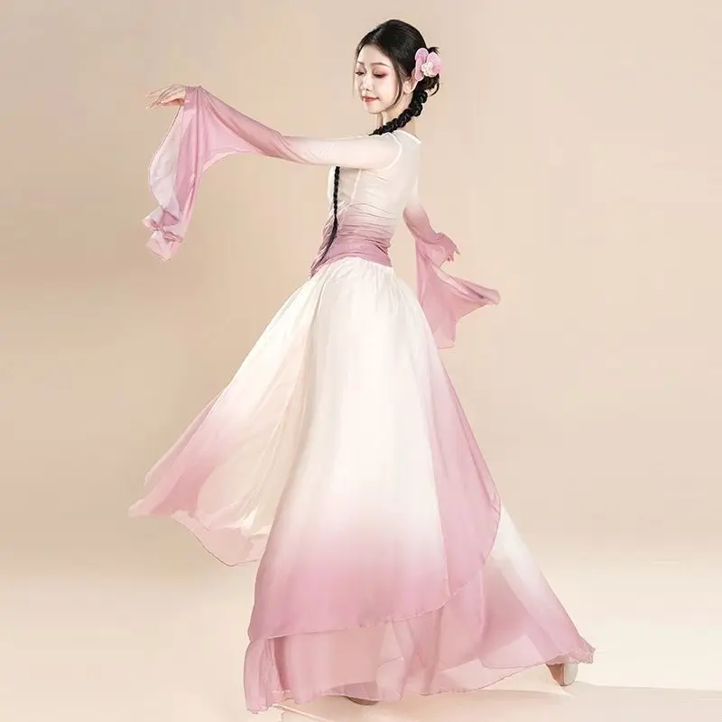 Costume de danse classique en gaze élégante, rime corporelle, changement progressif, Costume d'entraînement de danse folklorique chinoise pour femmes