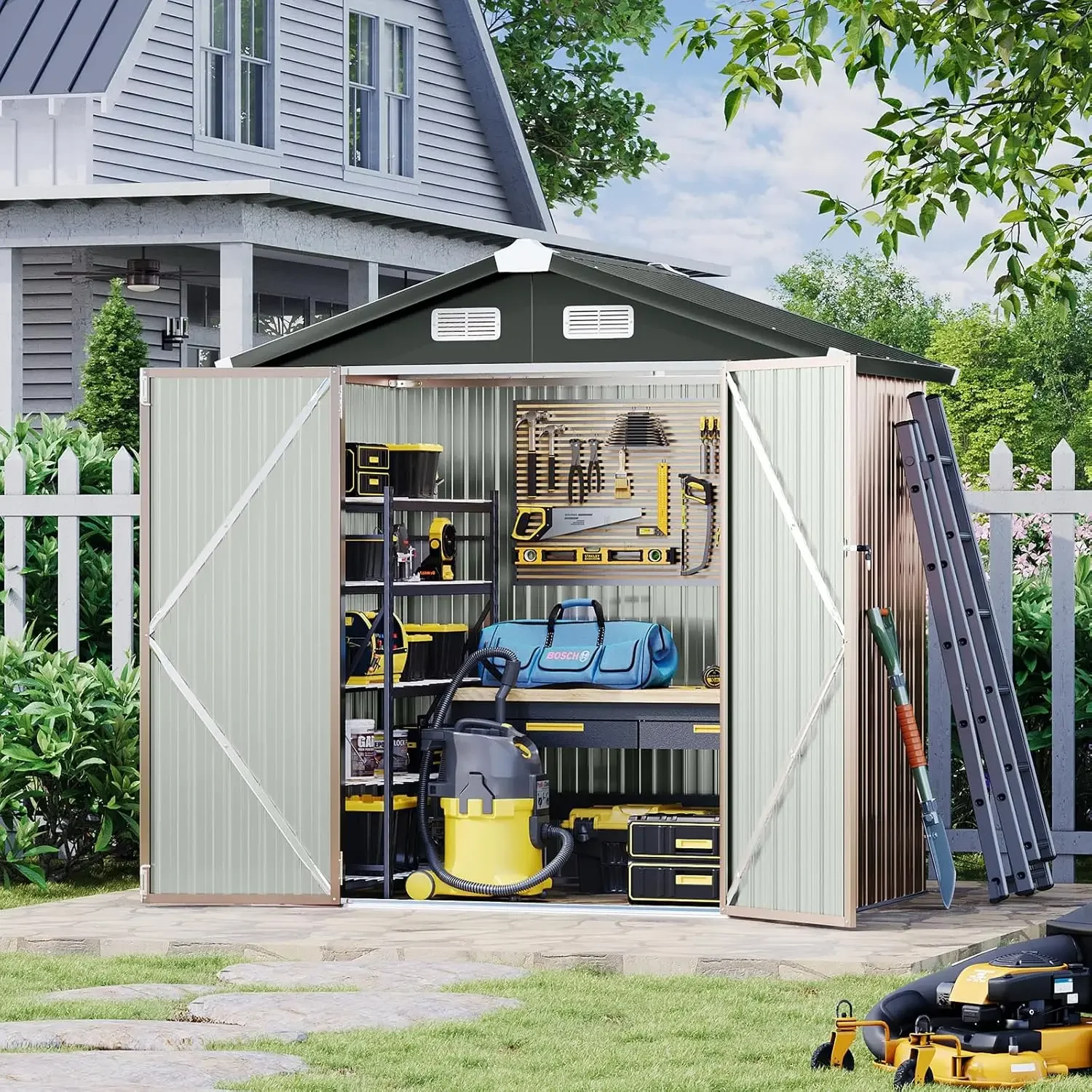 

Hot Sale.Storage 6x4 FT Metal Shed Galvanised Steel Garden Shed with Lockable Doors Outdoor Waterproof Shed for Bike Storage