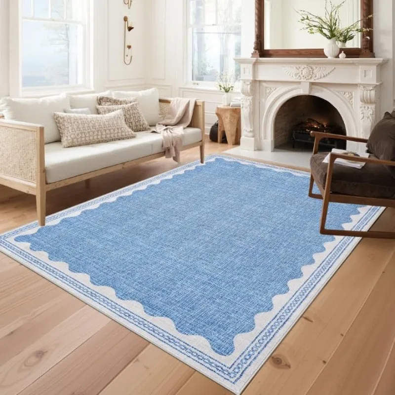 

Modern Living Room Carpet French Minimalist Wavy Design Premium Bedroom Rug Foldable Machine Washable Non-Slip Cloakroom Mats 러그