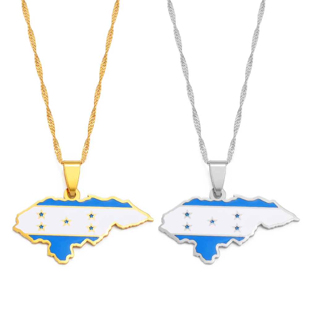 Anniyo NEW Honduras Map Flag Pendant Necklaces for Women Men Honduran Jewelry #273021
