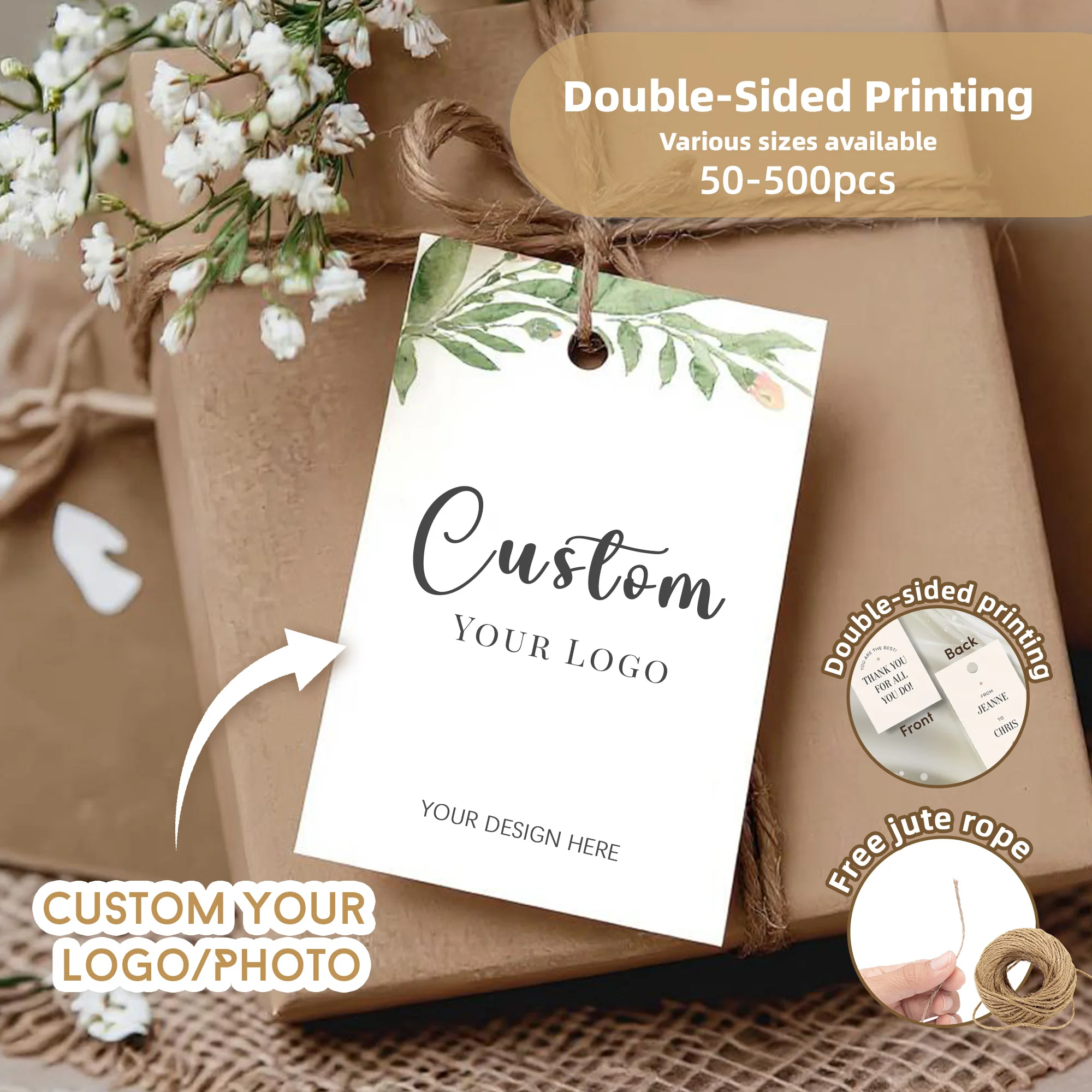 Etiquetas Personalizadas para Roupas, Etiquetas Retangulares Personalizadas para Casamentos, Etiquetas de Agradecimento para Aniversários, Chás de Bebê e Natal