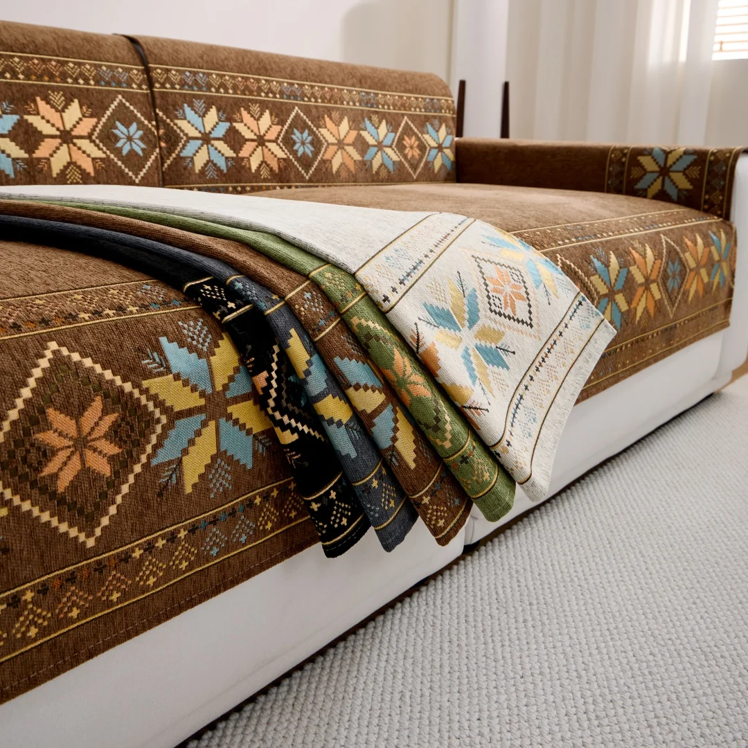 1 Stück Bohemian Jacquard Chenille Sofa Handtuch Boho Stil Sofabezug für alle Jahreszeiten Wohnzimmer Couch Möbelschutz Dekor – Detail 17