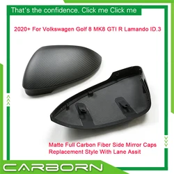 For VW MK8 Lamando ID.3 For Volkswagen Golf 8 R GTI Carbon Fiber Rearview Mirror Cover Replacement 2020+ With/Without Lane Assit