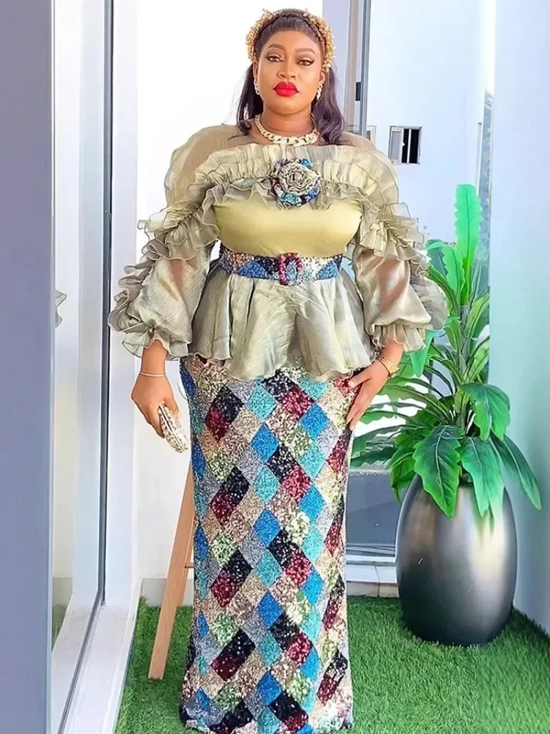 女性のためのアフリカのダシキドレス,長袖,スパンコール,オーガンザの服,イブニングドレス,ウエディング,新年,豪華,2020