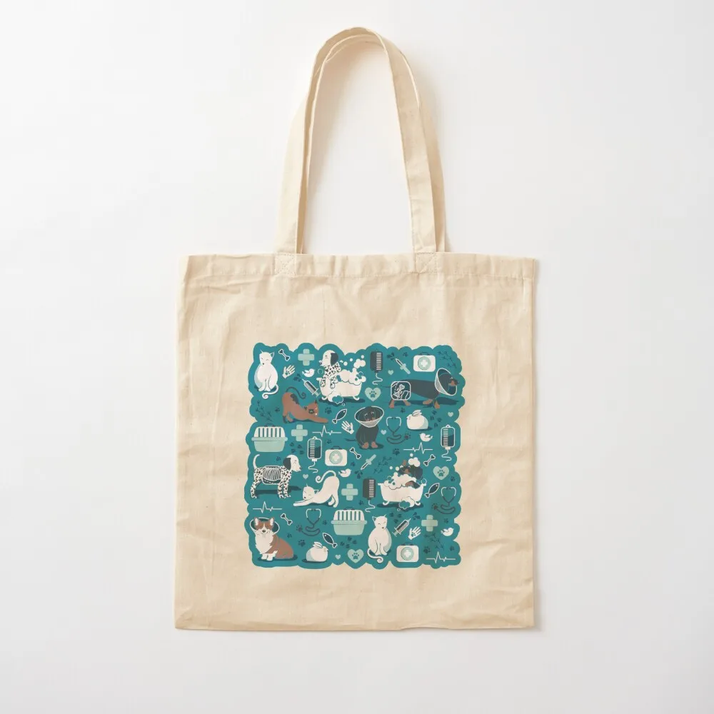 Veterinary medicine, happy and healthy friends // turquoise background aqua details Tote Bag