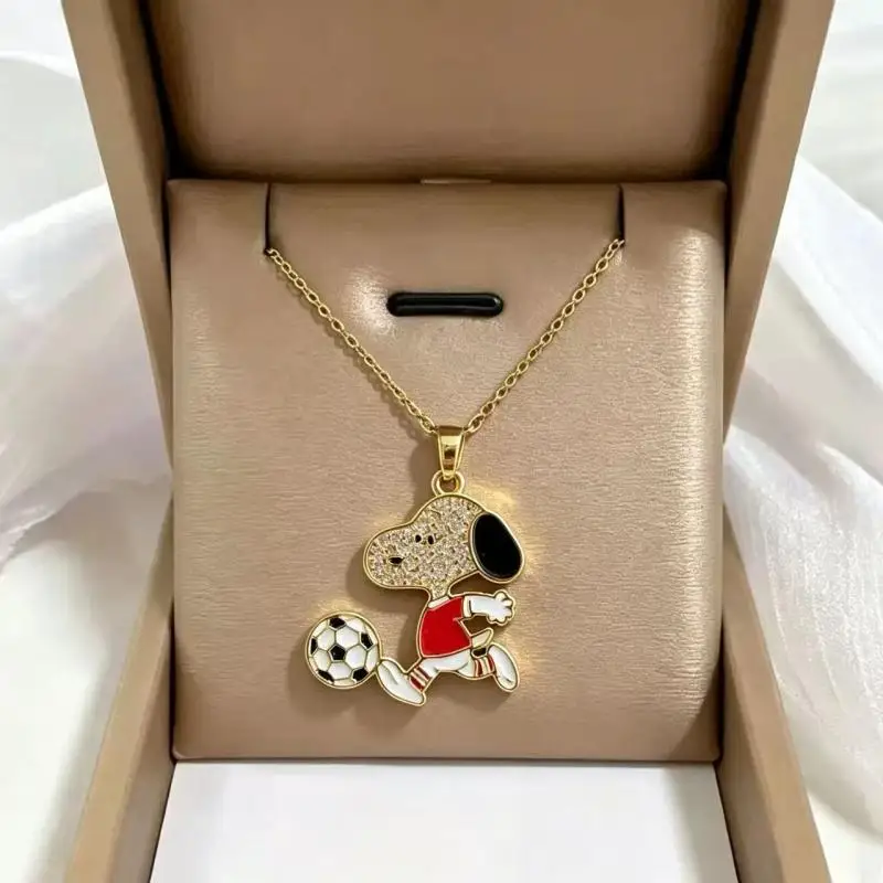 New Snoopy Football Theme Series Necklace Kawaii Clavicle Chain Cartoon Girl Clothing Versatile Pendant Sweater Chain Gift
