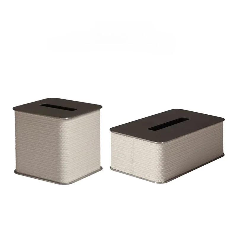 Light Luxury Stainless Steel Tissue Box Wooden Leather Tissue Box Household Living Room Tissue Holder Modern Home Decoration